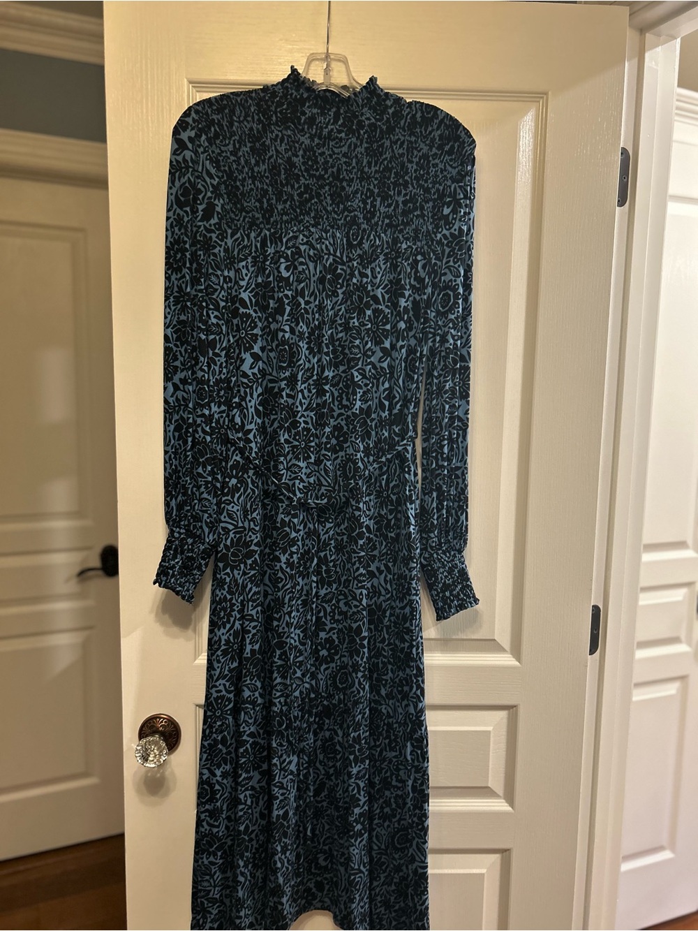 Boden Blue Floral Long Sleeve Smocked Neck Maxi Dress